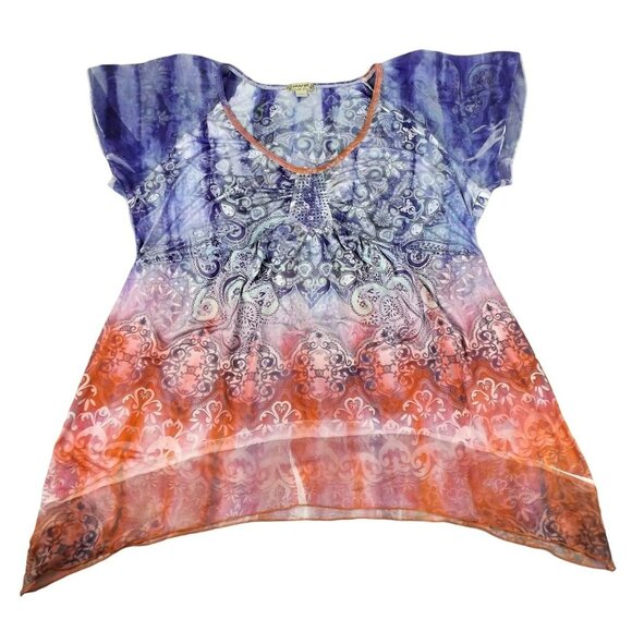 Womens Top Summer Multi-Colored Tie Dye Babydoll Short Sleeve Size 1X JH1039 - Picture 1 of 3